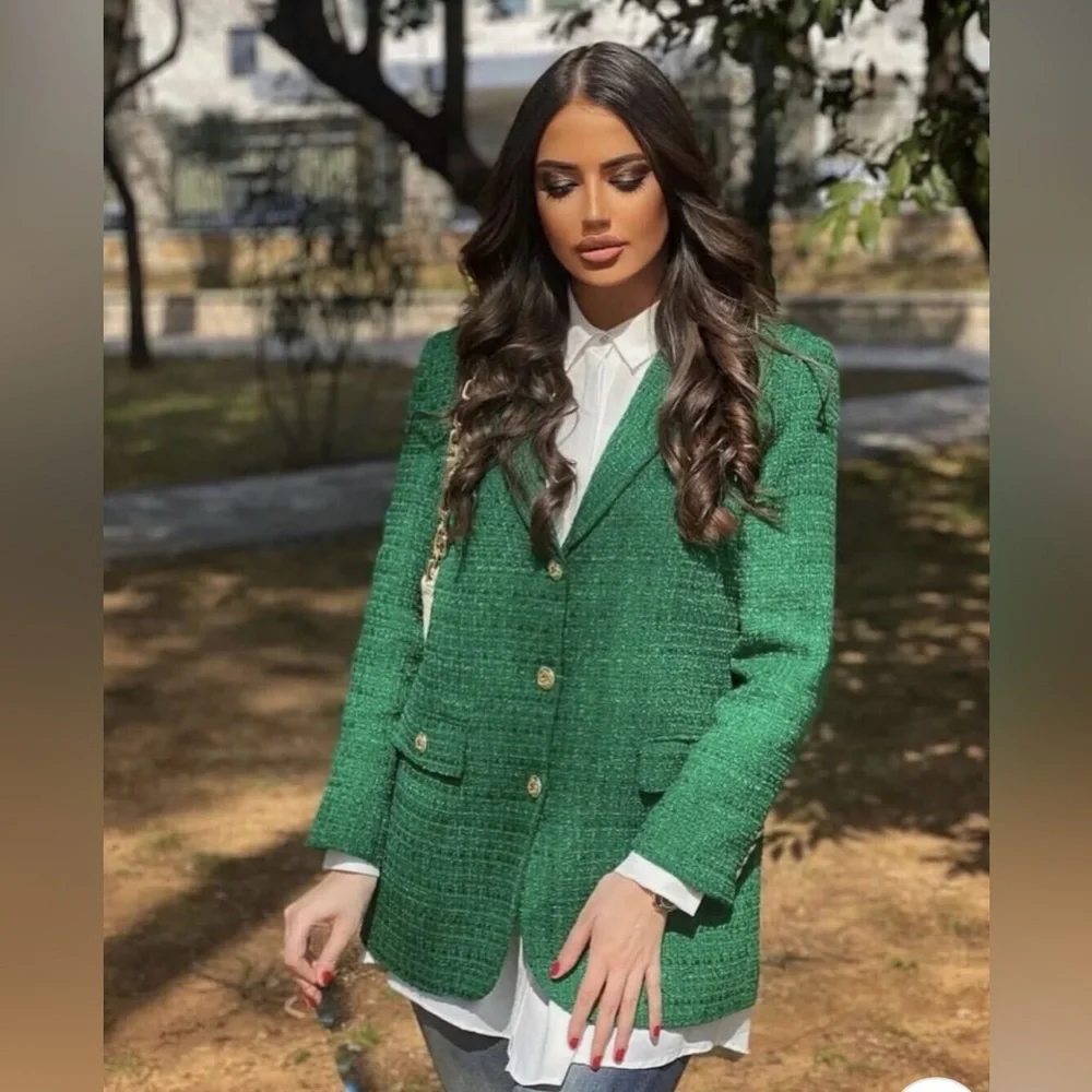 ZARA BUTTON TEXTURED WEAVE BLAZER - Picture 3 of 16